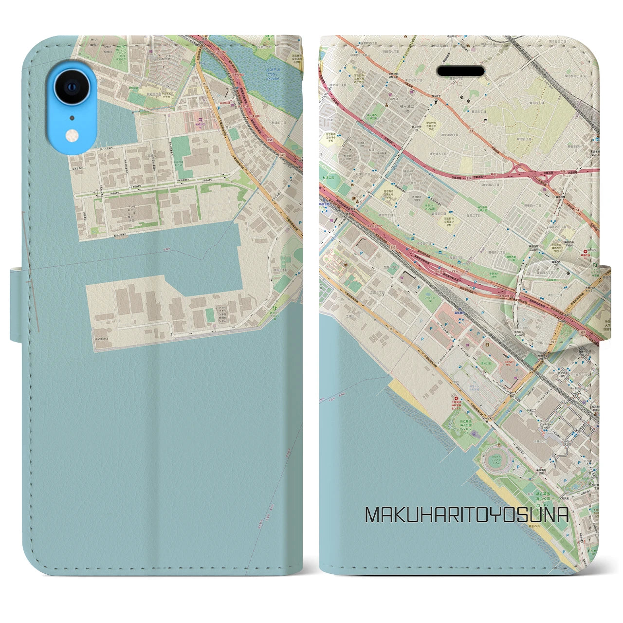 【幕張豊砂】地図柄iPhoneケース（手帳両面タイプ・ナチュラル）iPhone XR 用