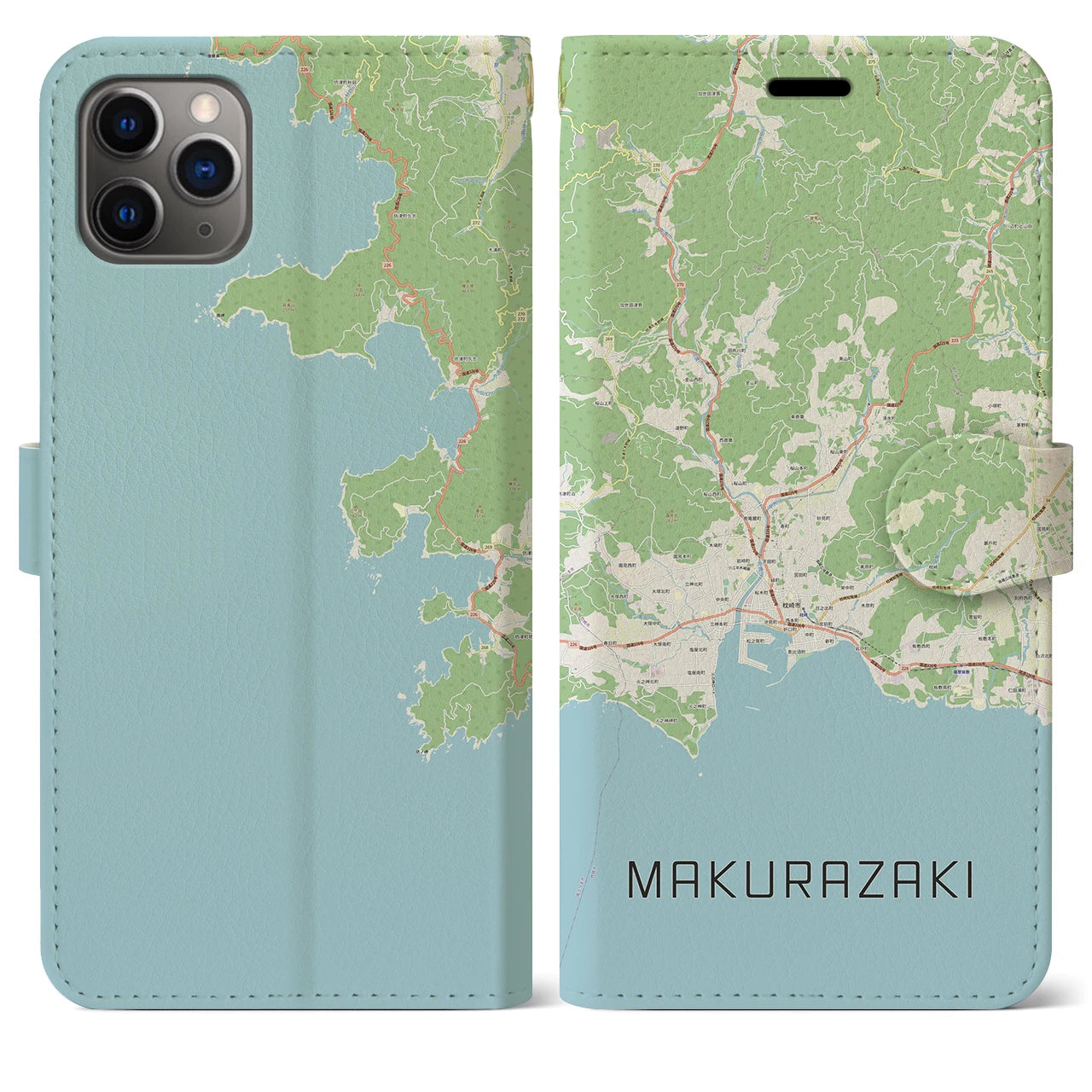 【枕崎】地図柄iPhoneケース（手帳両面タイプ・ナチュラル）iPhone 11 Pro Max 用