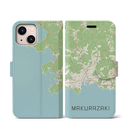 【枕崎（鹿児島県）】地図柄iPhoneケース（手帳タイプ）ナチュラル・iPhone 13 mini 用