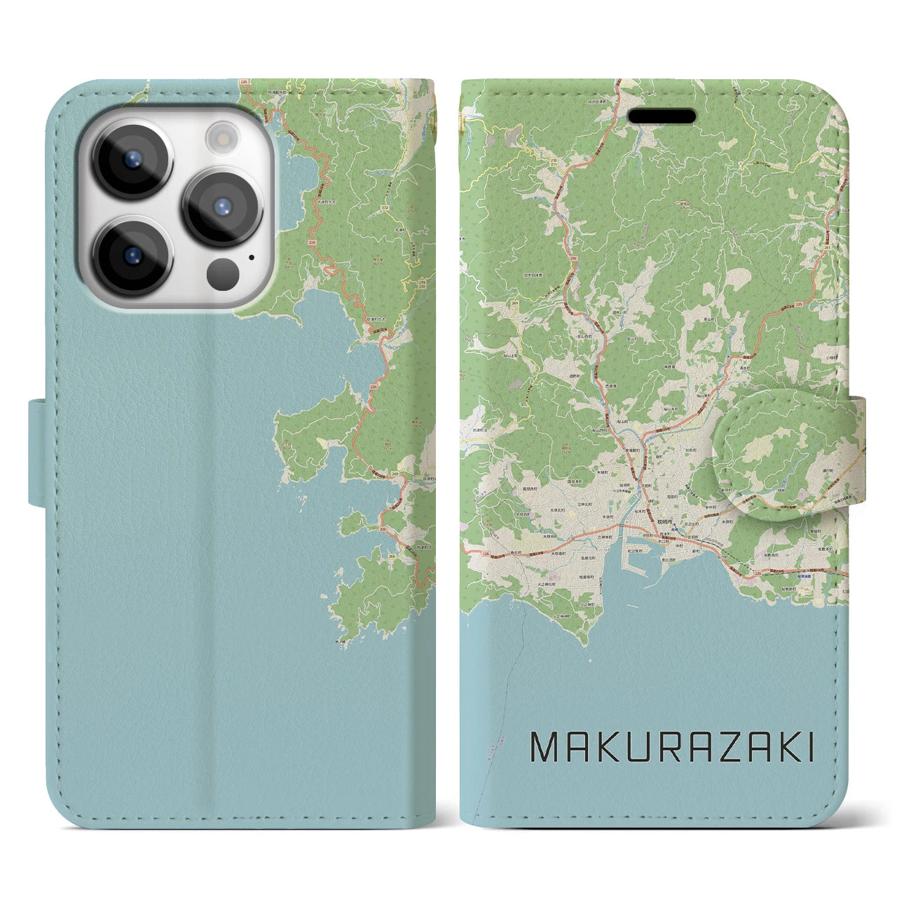【枕崎】地図柄iPhoneケース（手帳両面タイプ・ナチュラル）iPhone 14 Pro 用