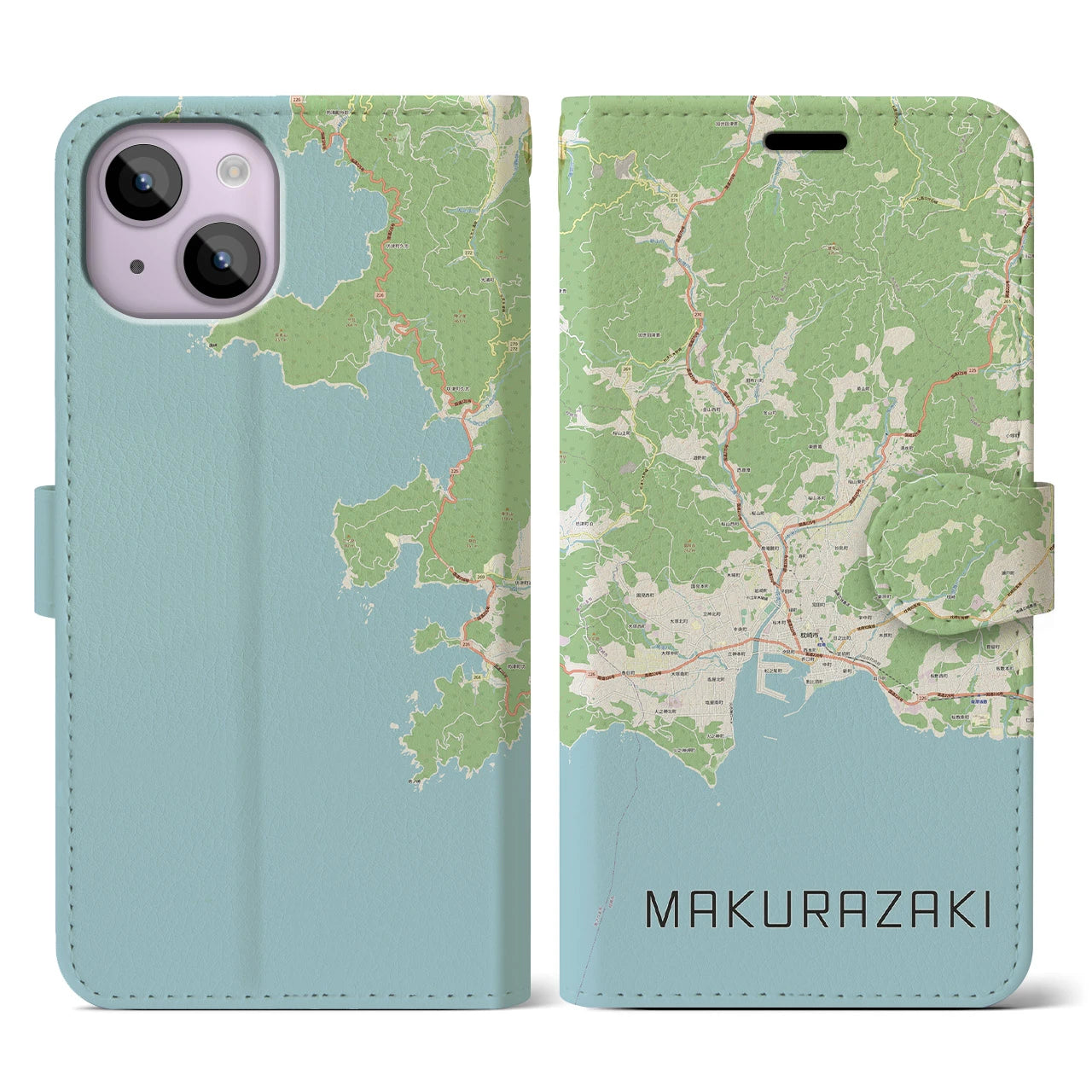 【枕崎】地図柄iPhoneケース（手帳両面タイプ・ナチュラル）iPhone 14 用