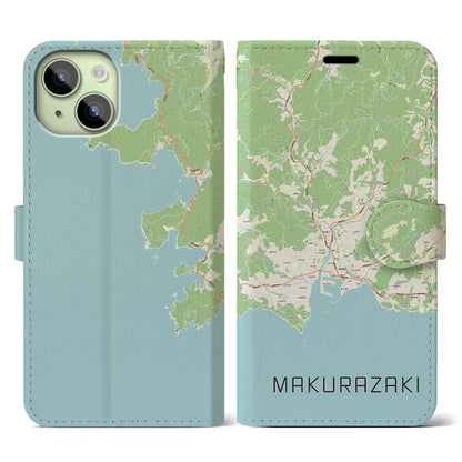 【枕崎（鹿児島県）】地図柄iPhoneケース（手帳タイプ）ナチュラル・iPhone 15 用