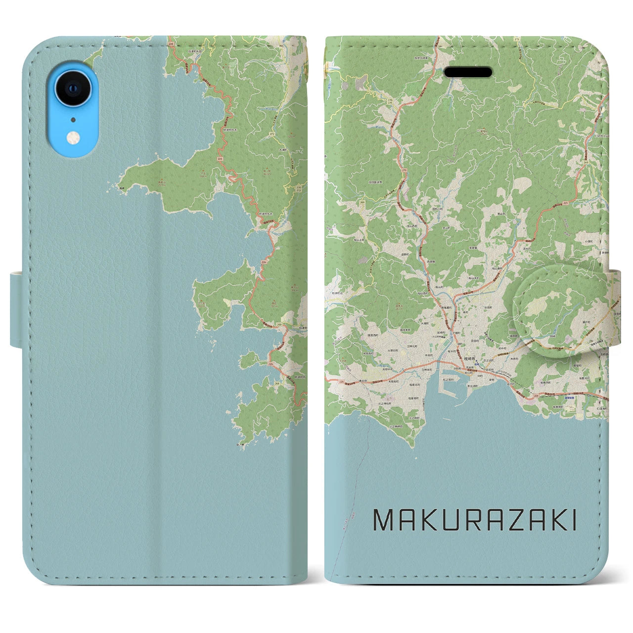 【枕崎】地図柄iPhoneケース（手帳両面タイプ・ナチュラル）iPhone XR 用