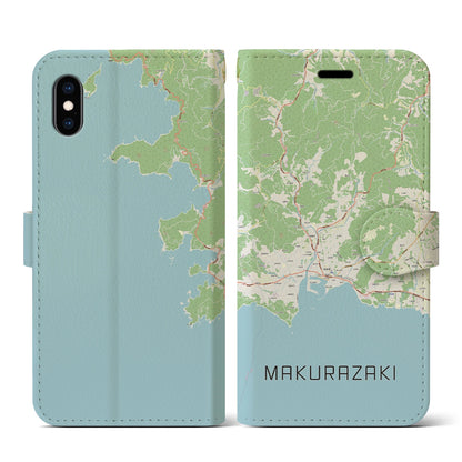 【枕崎（鹿児島県）】地図柄iPhoneケース（手帳タイプ）ナチュラル・iPhone XS / X 用