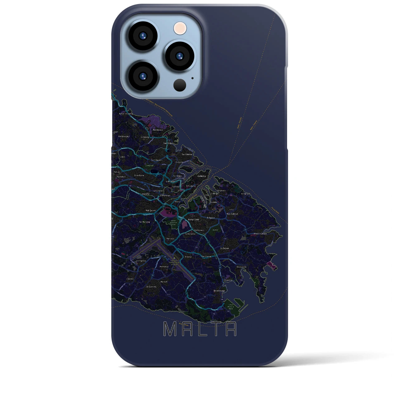 【マルタ】地図柄iPhoneケース（バックカバータイプ・ブラック）iPhone 13 Pro Max 用