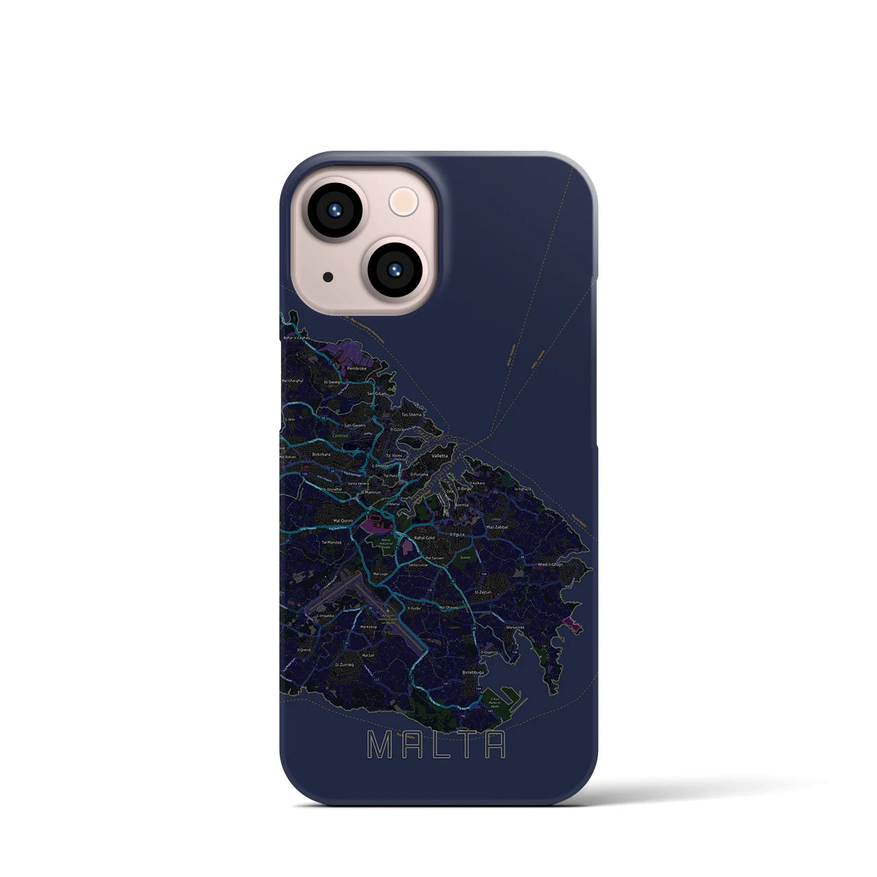 【マルタ】地図柄iPhoneケース（バックカバータイプ・ブラック）iPhone 13 mini 用