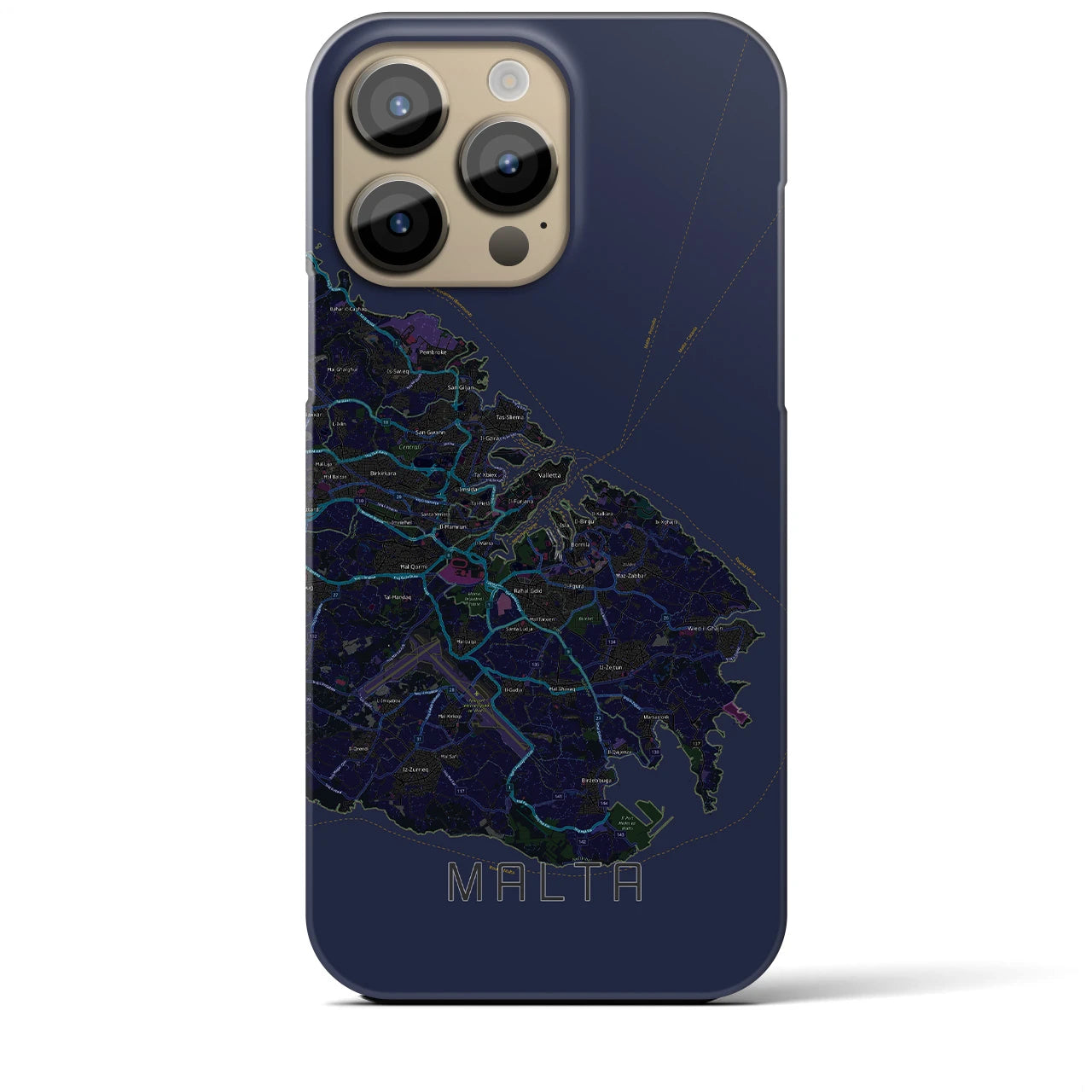 【マルタ】地図柄iPhoneケース（バックカバータイプ・ブラック）iPhone 14 Pro Max 用