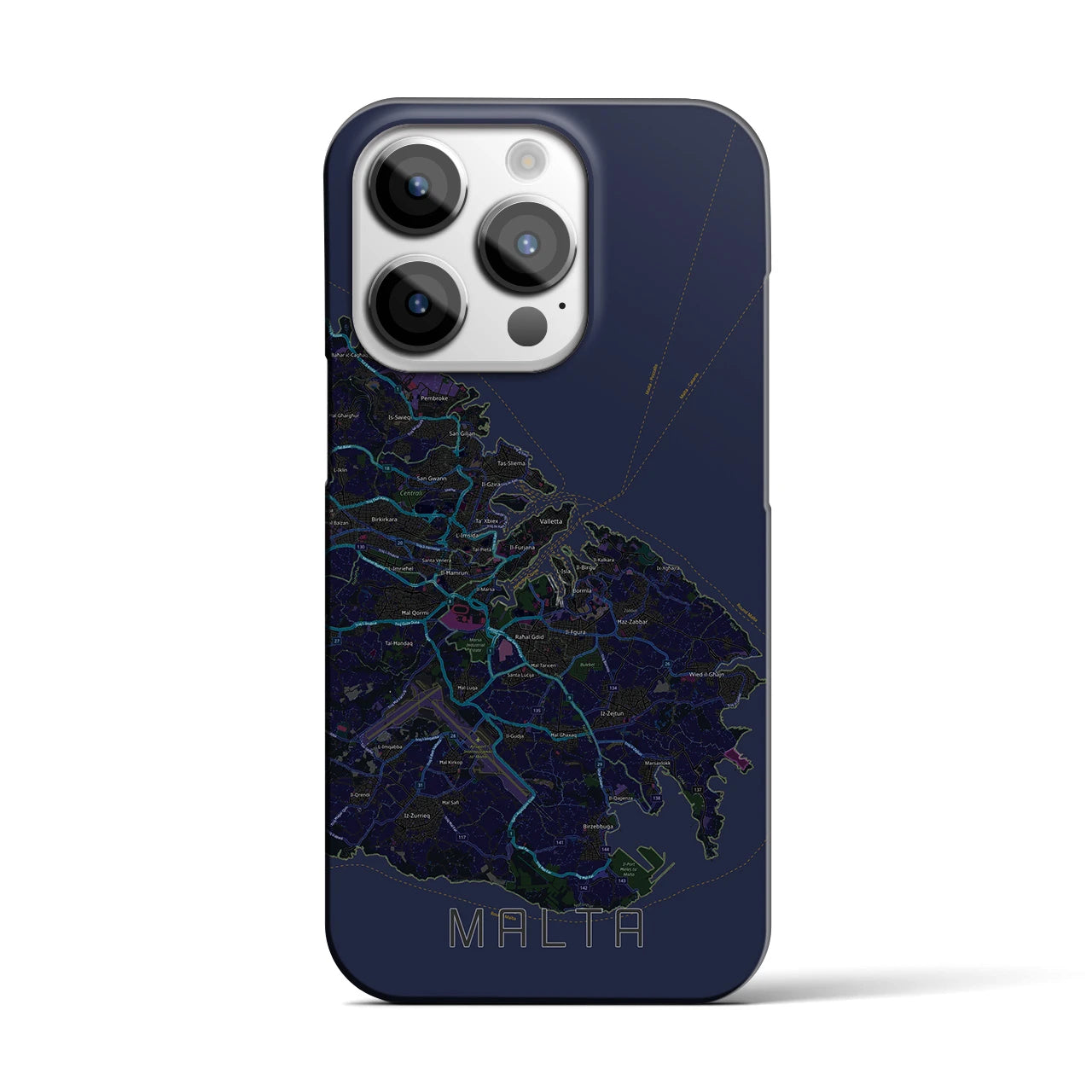 【マルタ】地図柄iPhoneケース（バックカバータイプ・ブラック）iPhone 14 Pro 用