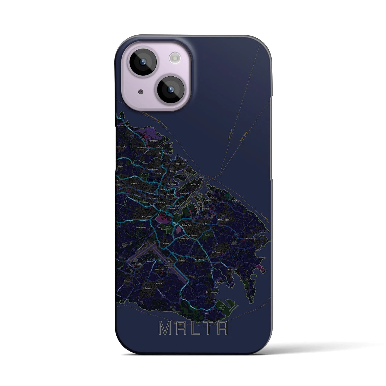 【マルタ】地図柄iPhoneケース（バックカバータイプ・ブラック）iPhone 14 用