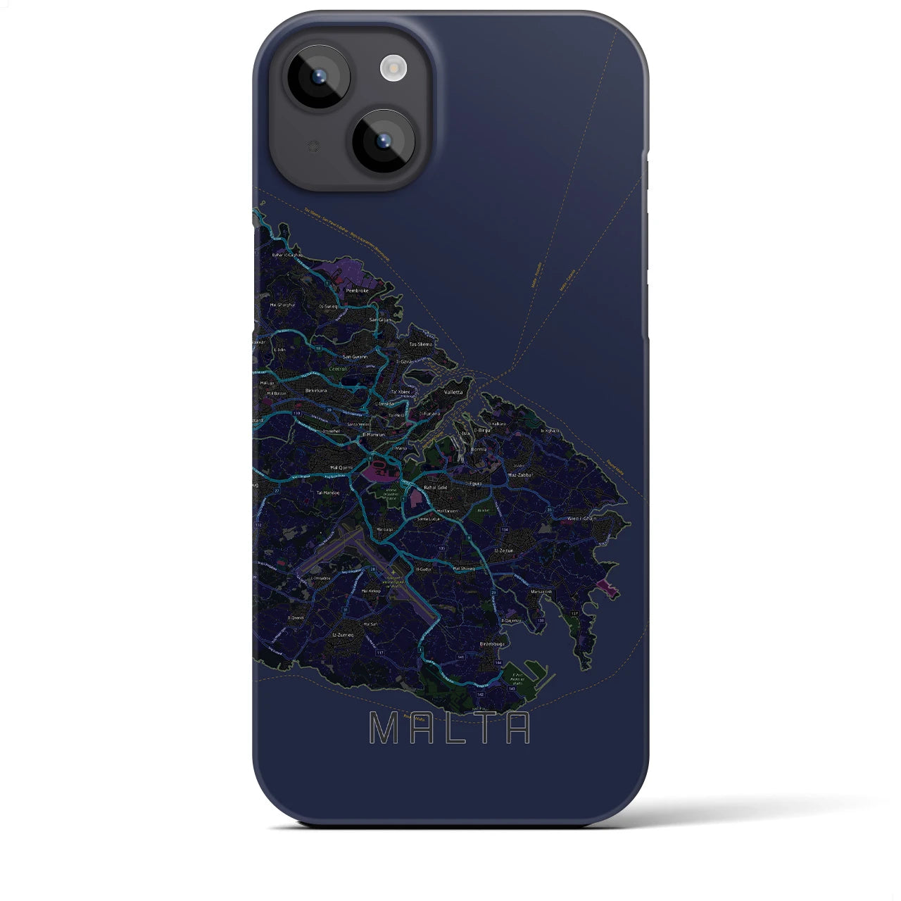 【マルタ】地図柄iPhoneケース（バックカバータイプ・ブラック）iPhone 14 Plus 用