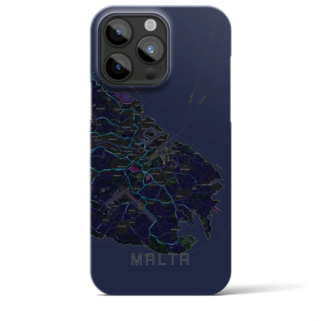 【マルタ】地図柄iPhoneケース（バックカバータイプ・ブラック）iPhone 15 Pro Max 用