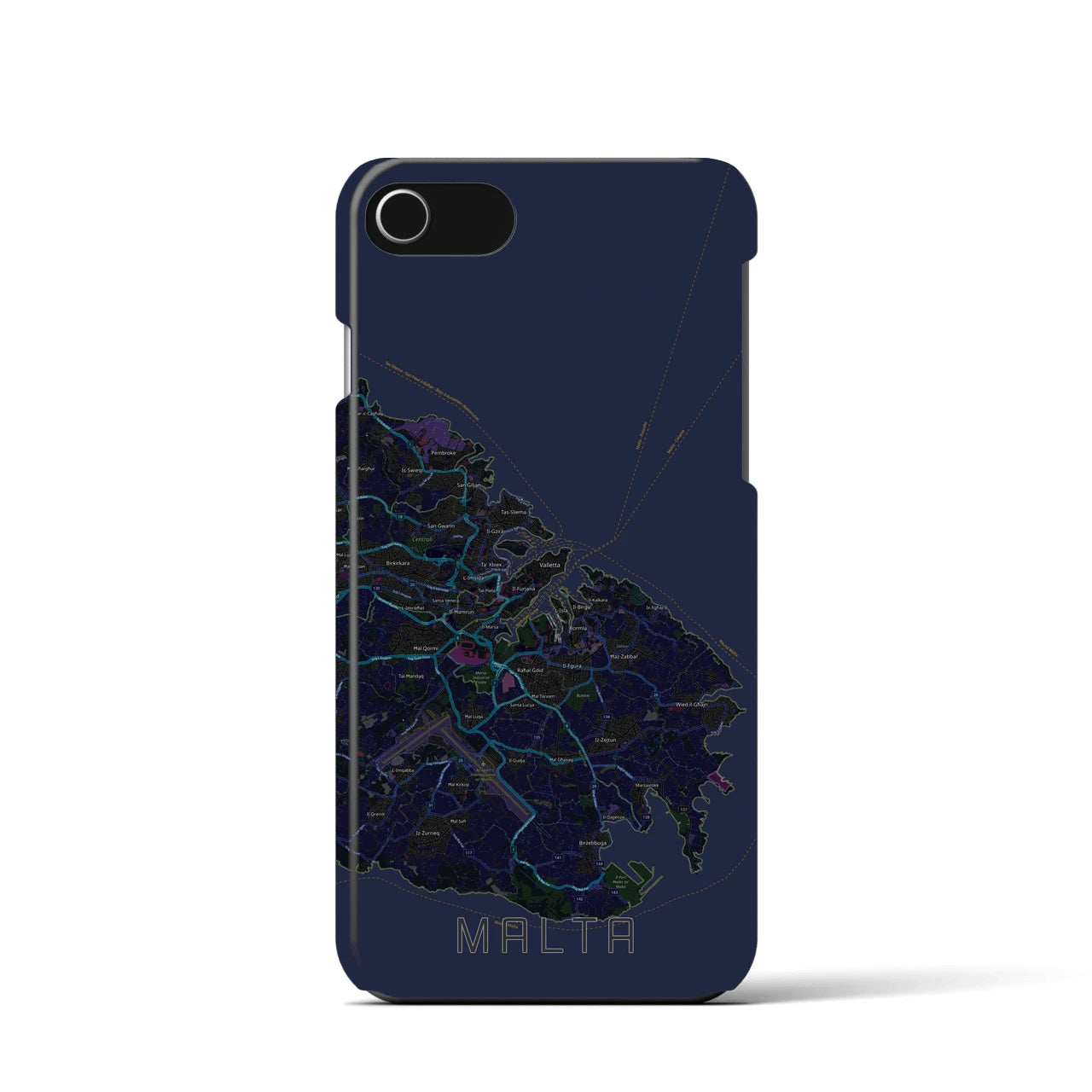 【マルタ】地図柄iPhoneケース（バックカバータイプ・ブラック）iPhone SE（第3 / 第2世代） / 8 / 7 / 6s / 6 用