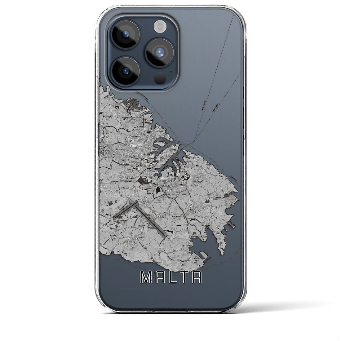 【マルタ】地図柄iPhoneケース（クリアタイプ・モノトーン）iPhone 15 Pro Max 用