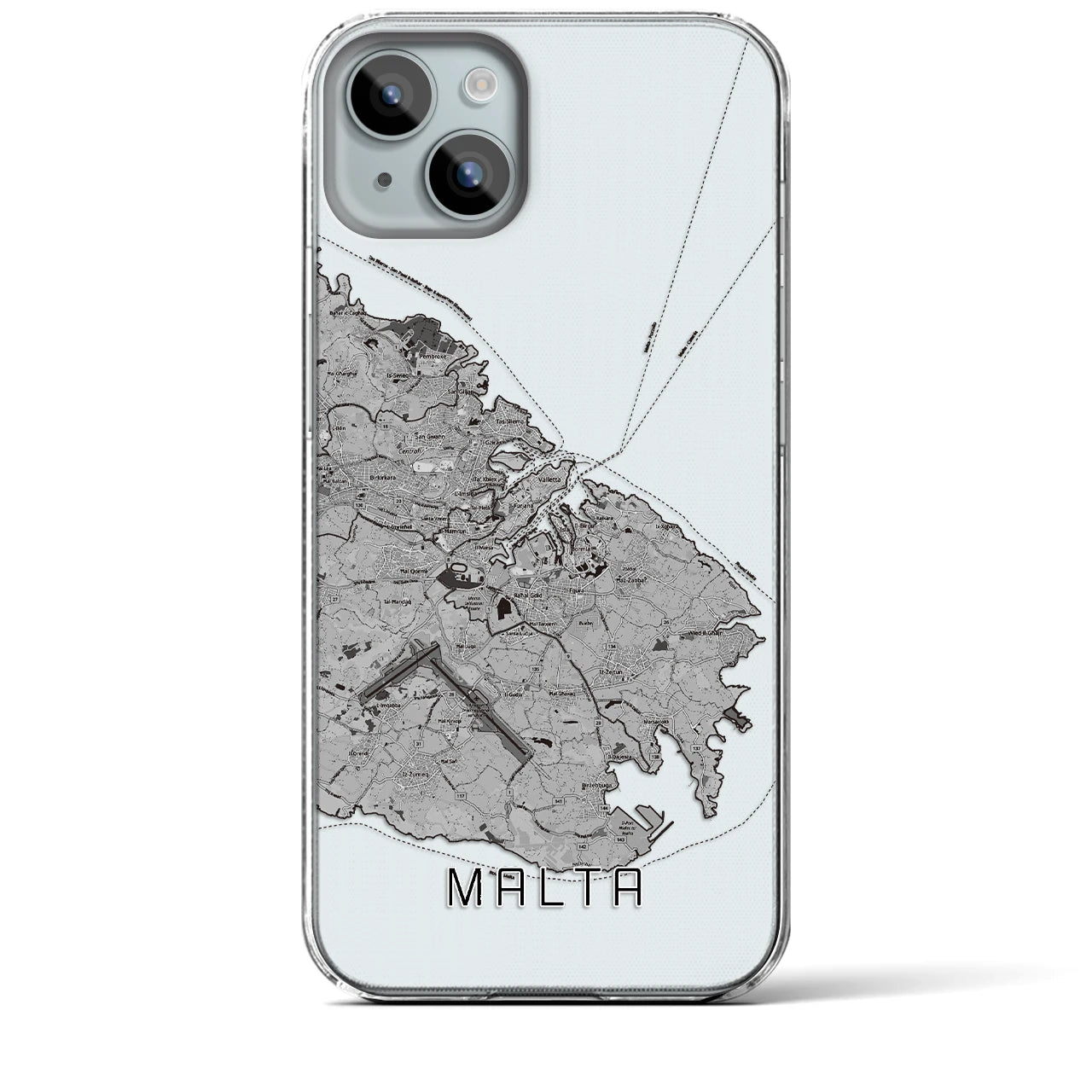 【マルタ】地図柄iPhoneケース（クリアタイプ・モノトーン）iPhone 15 Plus 用
