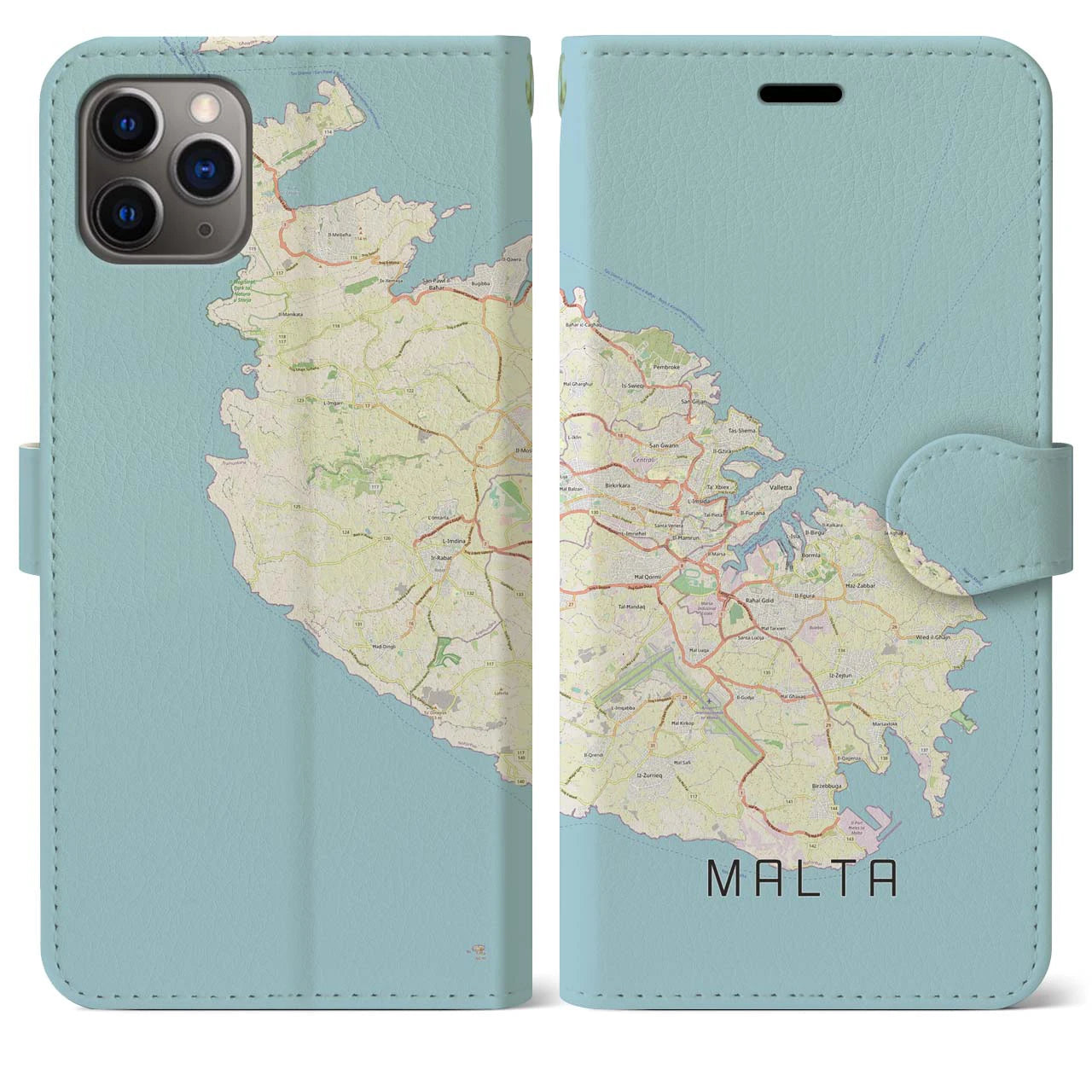 【マルタ】地図柄iPhoneケース（手帳タイプ）ナチュラル・iPhone 11 Pro Max 用