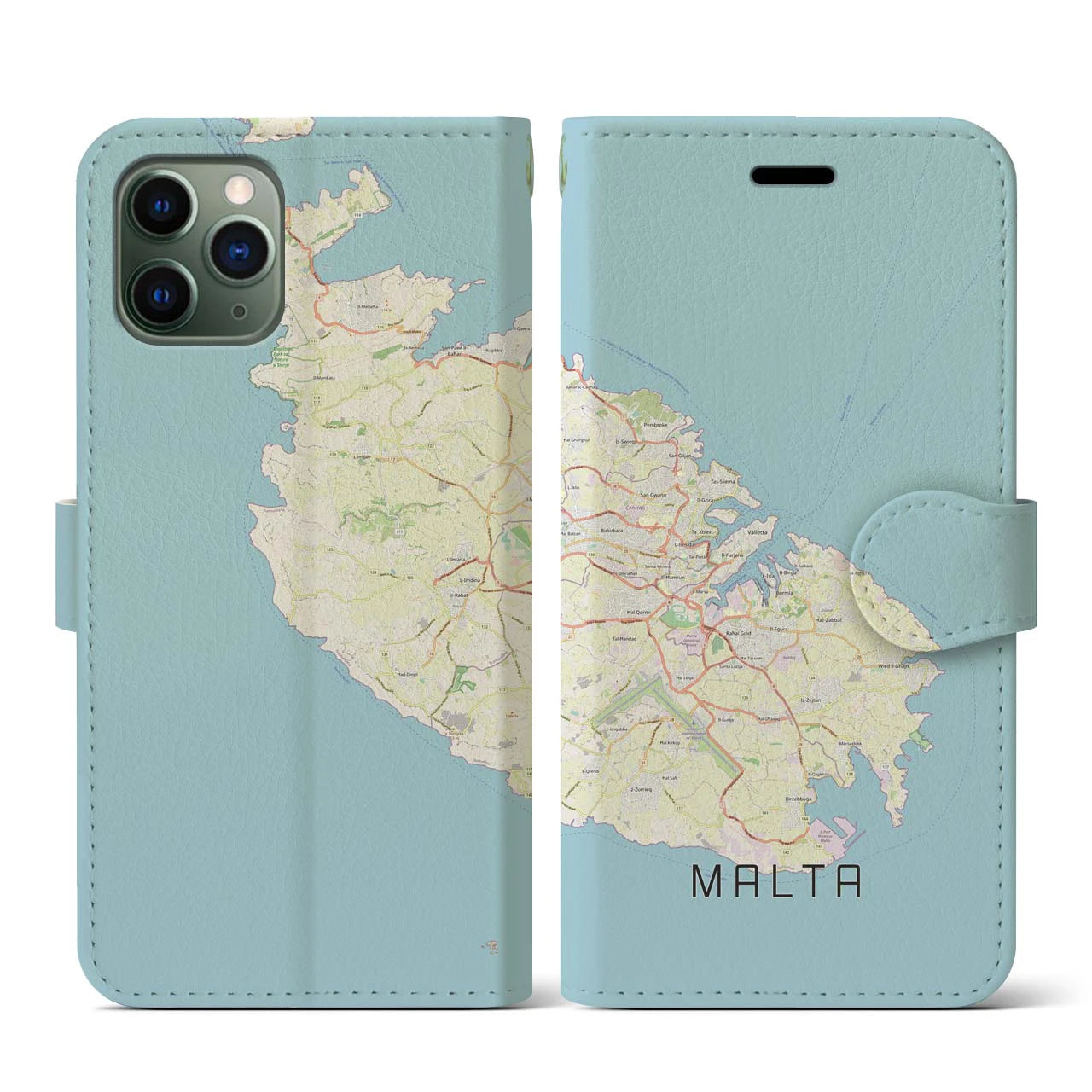 【マルタ】地図柄iPhoneケース（手帳両面タイプ・ナチュラル）iPhone 11 Pro 用