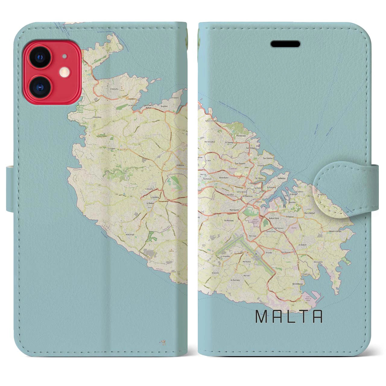 【マルタ】地図柄iPhoneケース（手帳両面タイプ・ナチュラル）iPhone 11 用