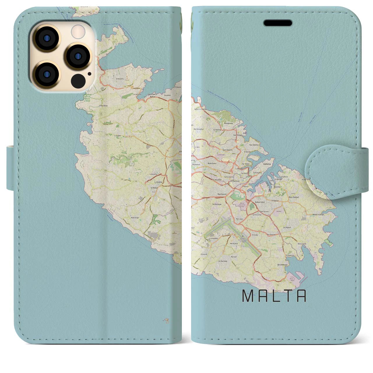 【マルタ】地図柄iPhoneケース（手帳タイプ）ナチュラル・iPhone 12 Pro Max 用