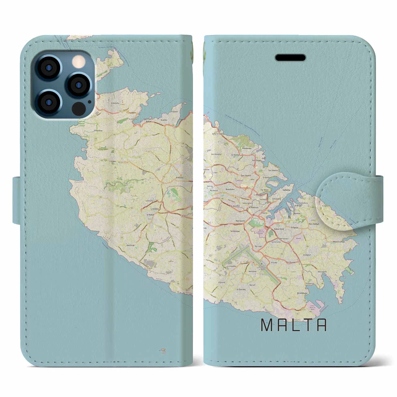 【マルタ】地図柄iPhoneケース（手帳タイプ）ナチュラル・iPhone 12 / 12 Pro 用