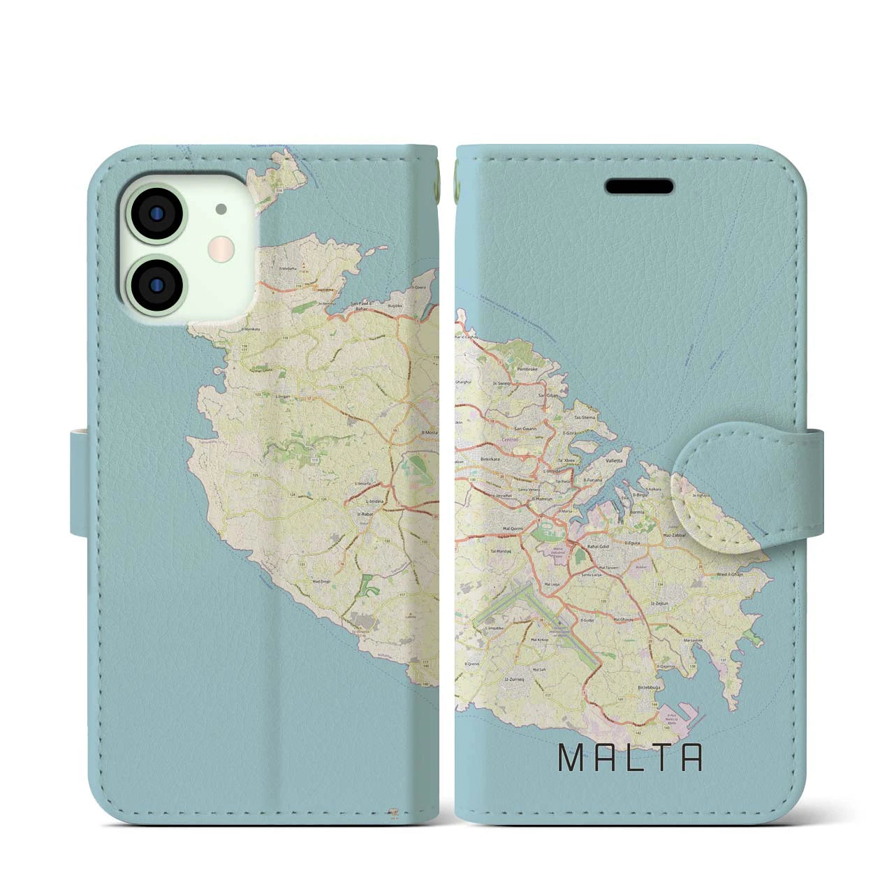 【マルタ】地図柄iPhoneケース（手帳両面タイプ・ナチュラル）iPhone 12 mini 用