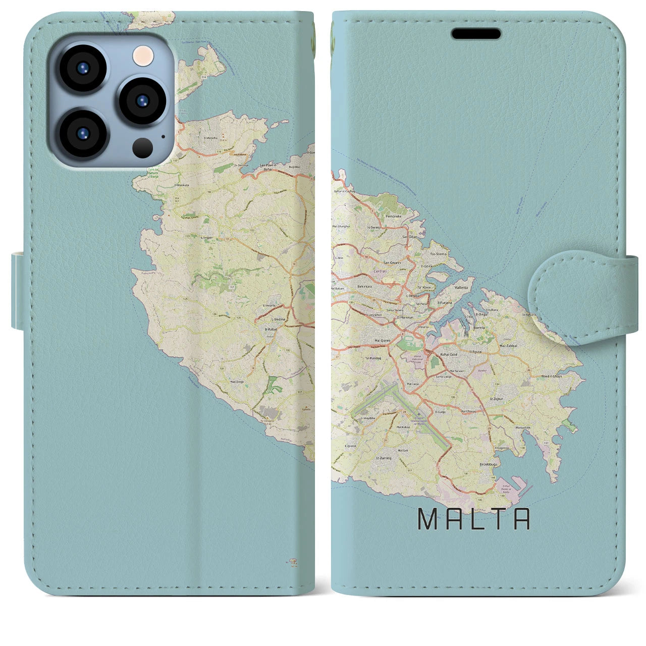 【マルタ】地図柄iPhoneケース（手帳両面タイプ・ナチュラル）iPhone 13 Pro Max 用