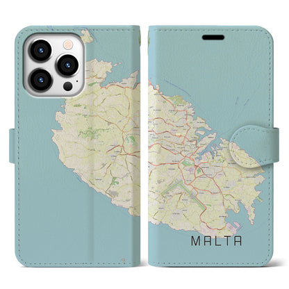 【マルタ】地図柄iPhoneケース（手帳タイプ）ナチュラル・iPhone 13 Pro 用
