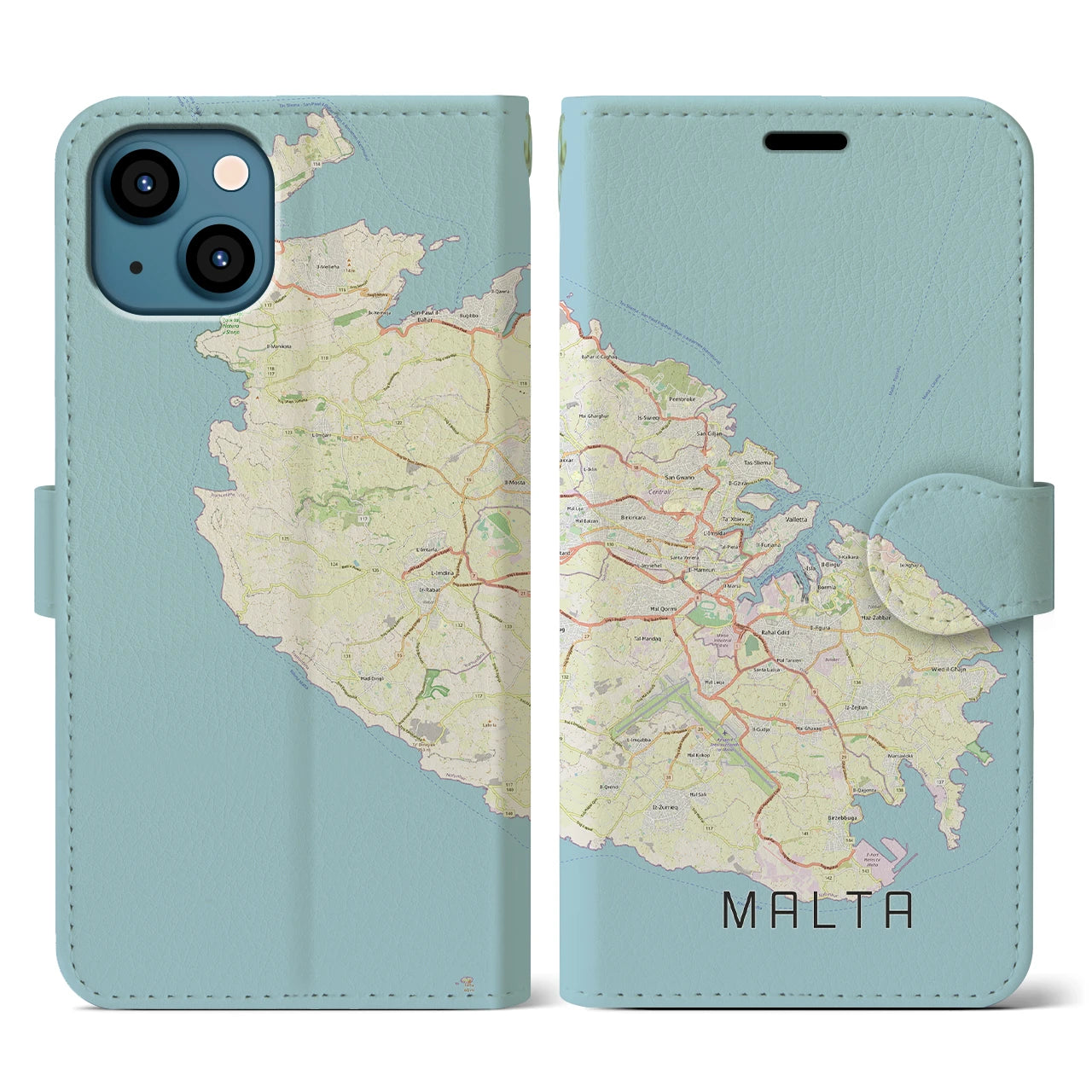 【マルタ】地図柄iPhoneケース（手帳タイプ）ナチュラル・iPhone 13 用