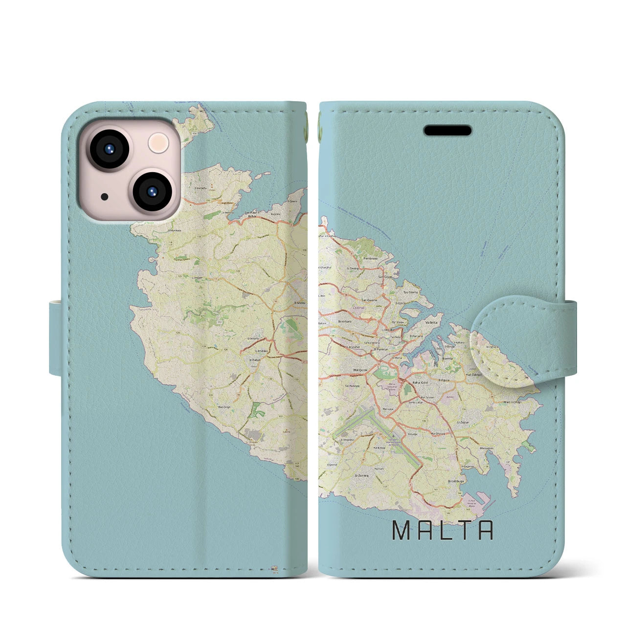【マルタ】地図柄iPhoneケース（手帳両面タイプ・ナチュラル）iPhone 13 mini 用