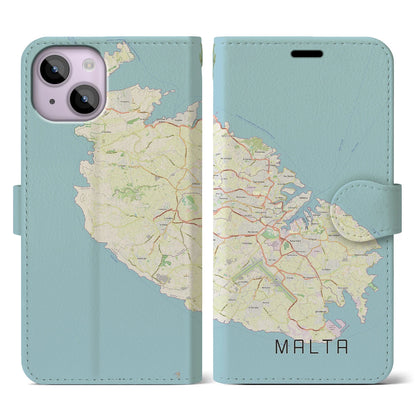 【マルタ】地図柄iPhoneケース（手帳タイプ）ナチュラル・iPhone 14 用