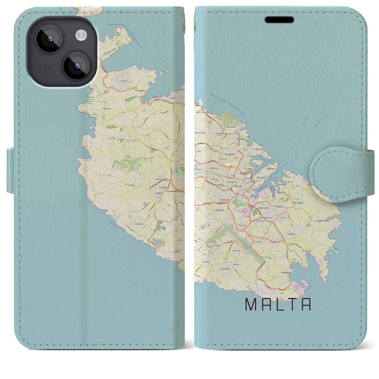 【マルタ】地図柄iPhoneケース（手帳両面タイプ・ナチュラル）iPhone 14 Plus 用