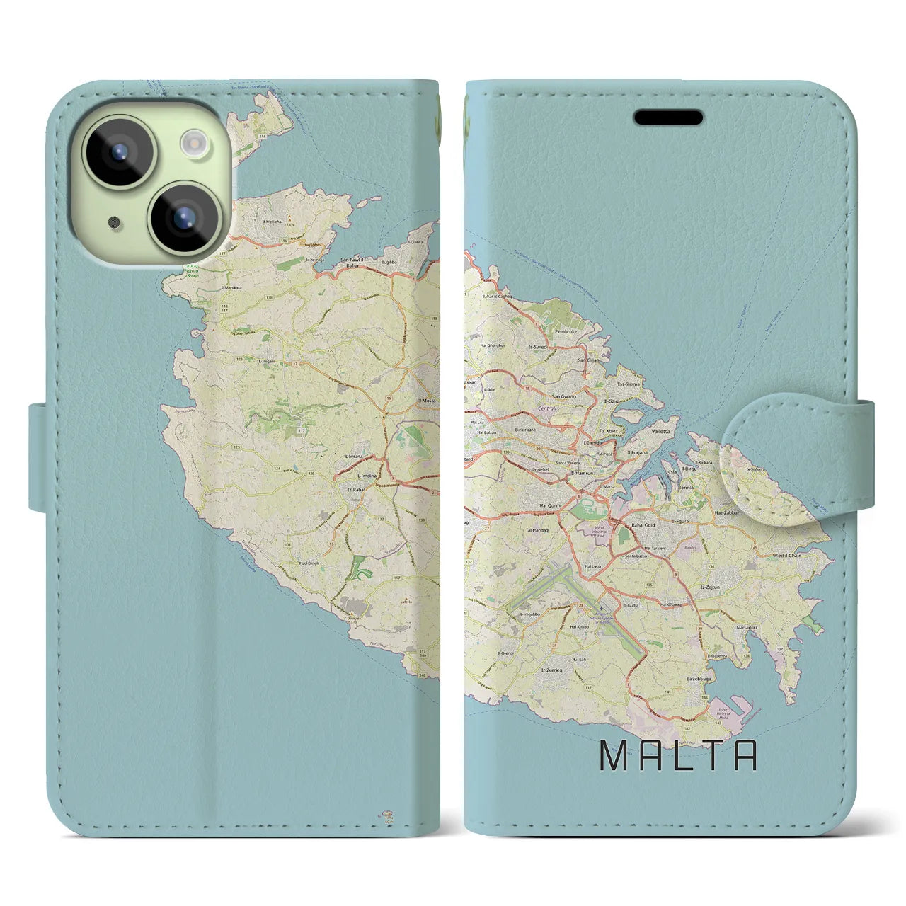 【マルタ】地図柄iPhoneケース（手帳両面タイプ・ナチュラル）iPhone 15 用