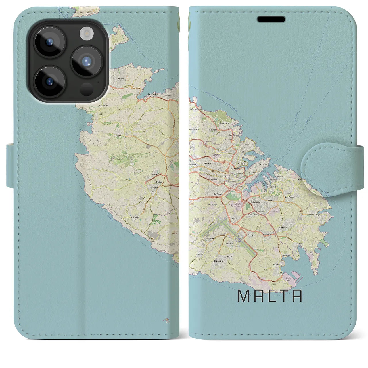【マルタ】地図柄iPhoneケース（手帳タイプ）ナチュラル・iPhone 15 Pro Max 用