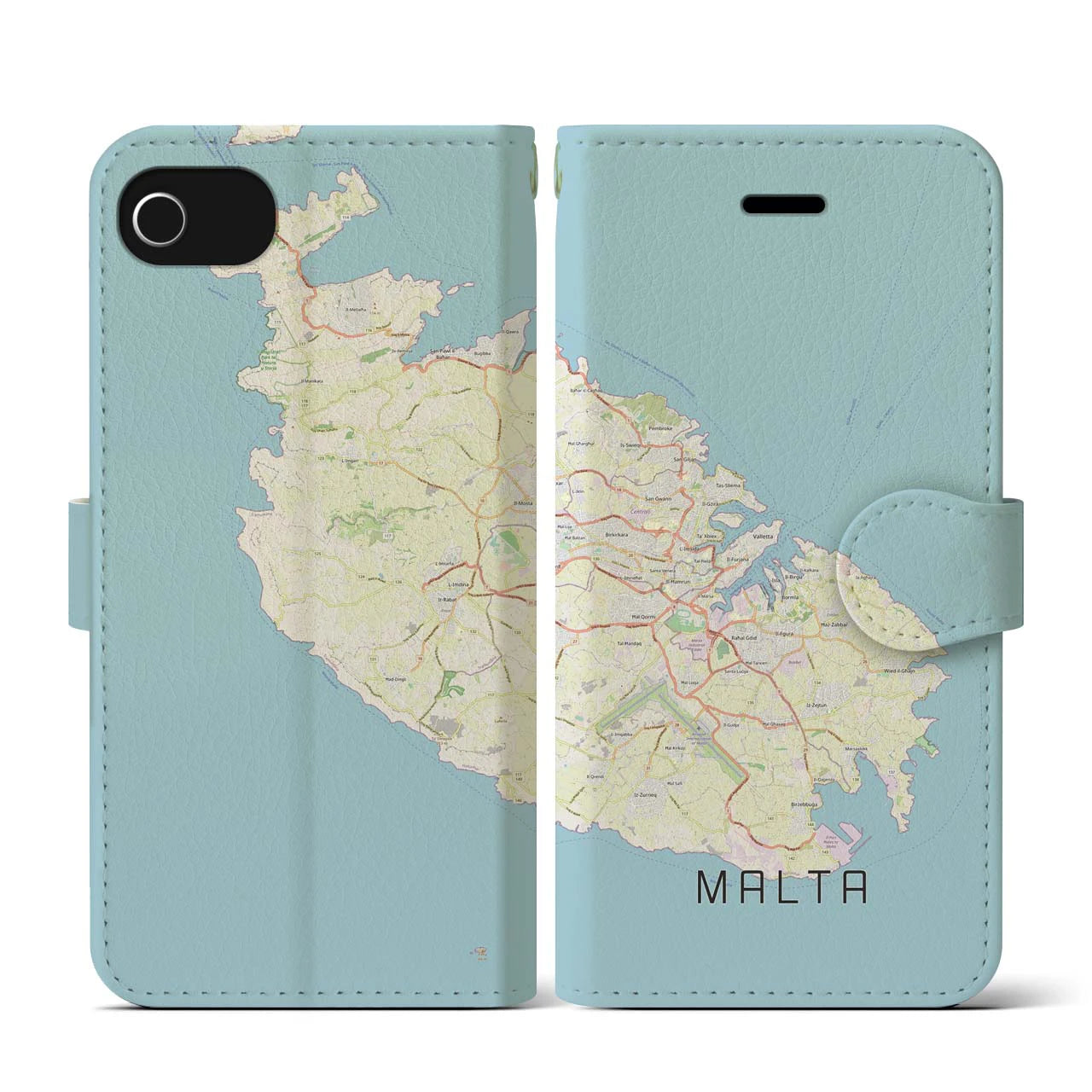 【マルタ】地図柄iPhoneケース（手帳両面タイプ・ナチュラル）iPhone SE（第3 / 第2世代） / 8 / 7 / 6s / 6 用
