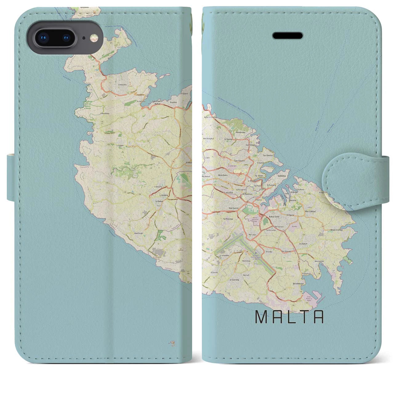 【マルタ】地図柄iPhoneケース（手帳タイプ）ナチュラル・iPhone 8Plus /7Plus / 6sPlus / 6Plus 用