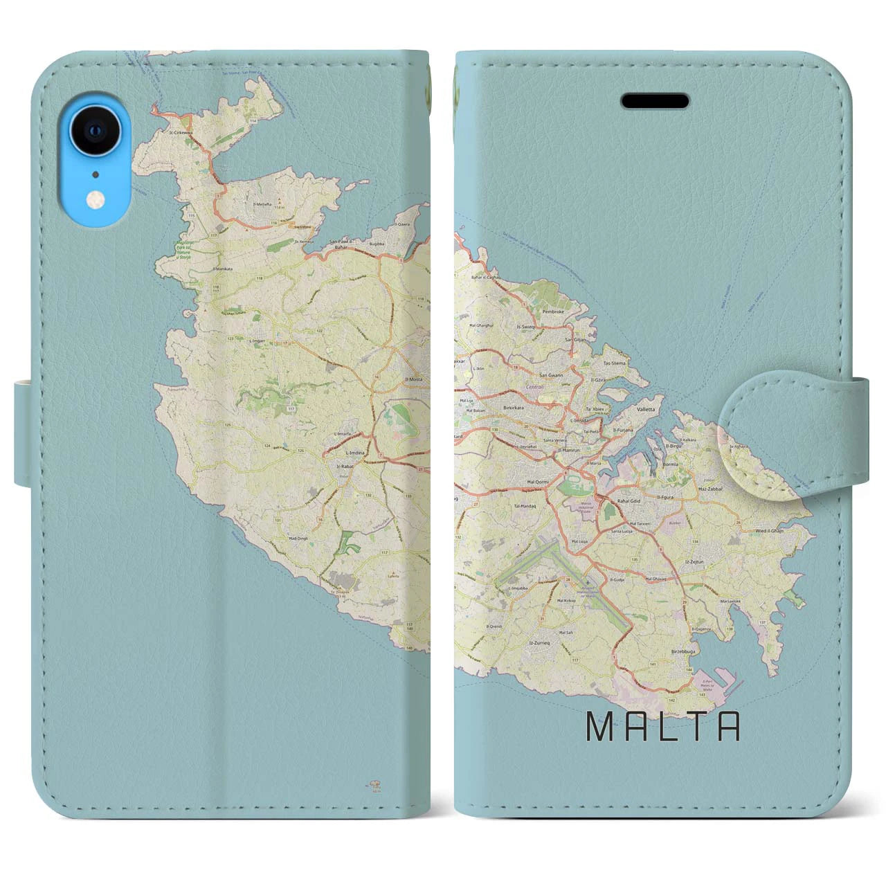 【マルタ】地図柄iPhoneケース（手帳両面タイプ・ナチュラル）iPhone XR 用