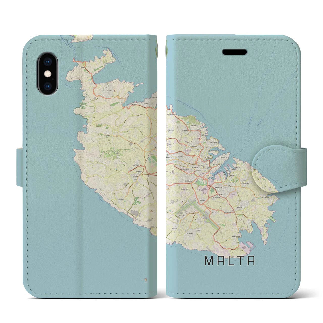 【マルタ】地図柄iPhoneケース（手帳両面タイプ・ナチュラル）iPhone XS / X 用
