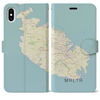 【マルタ】地図柄iPhoneケース（手帳タイプ）ナチュラル・iPhone XS Max 用