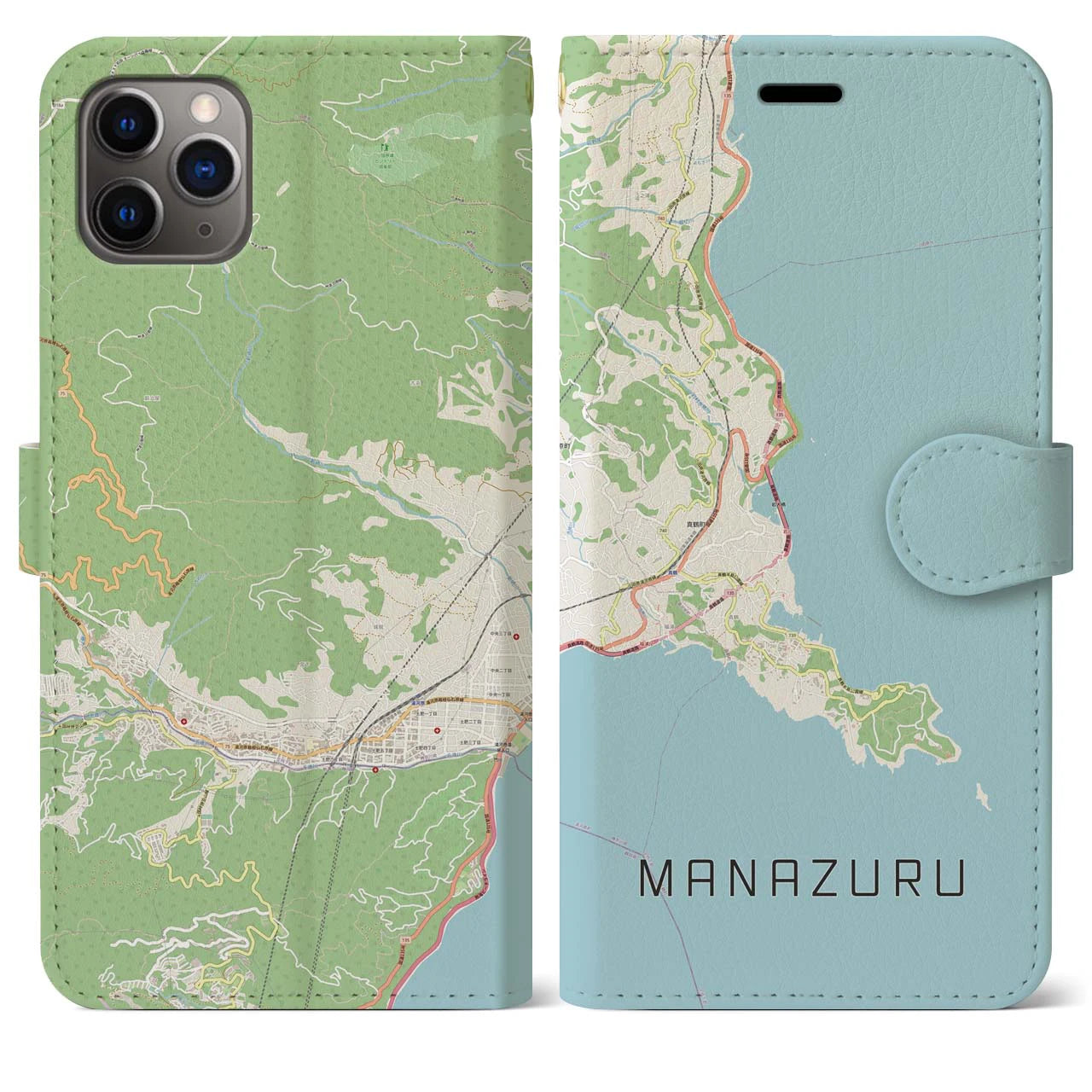 【真鶴】地図柄iPhoneケース（手帳両面タイプ・ナチュラル）iPhone 11 Pro Max 用