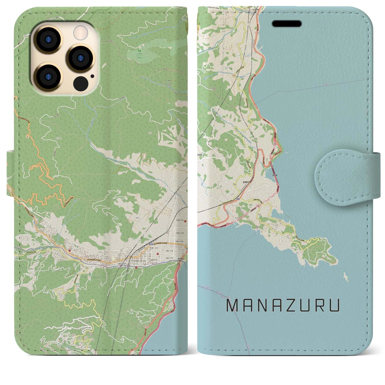 【真鶴】地図柄iPhoneケース（手帳両面タイプ・ナチュラル）iPhone 12 Pro Max 用