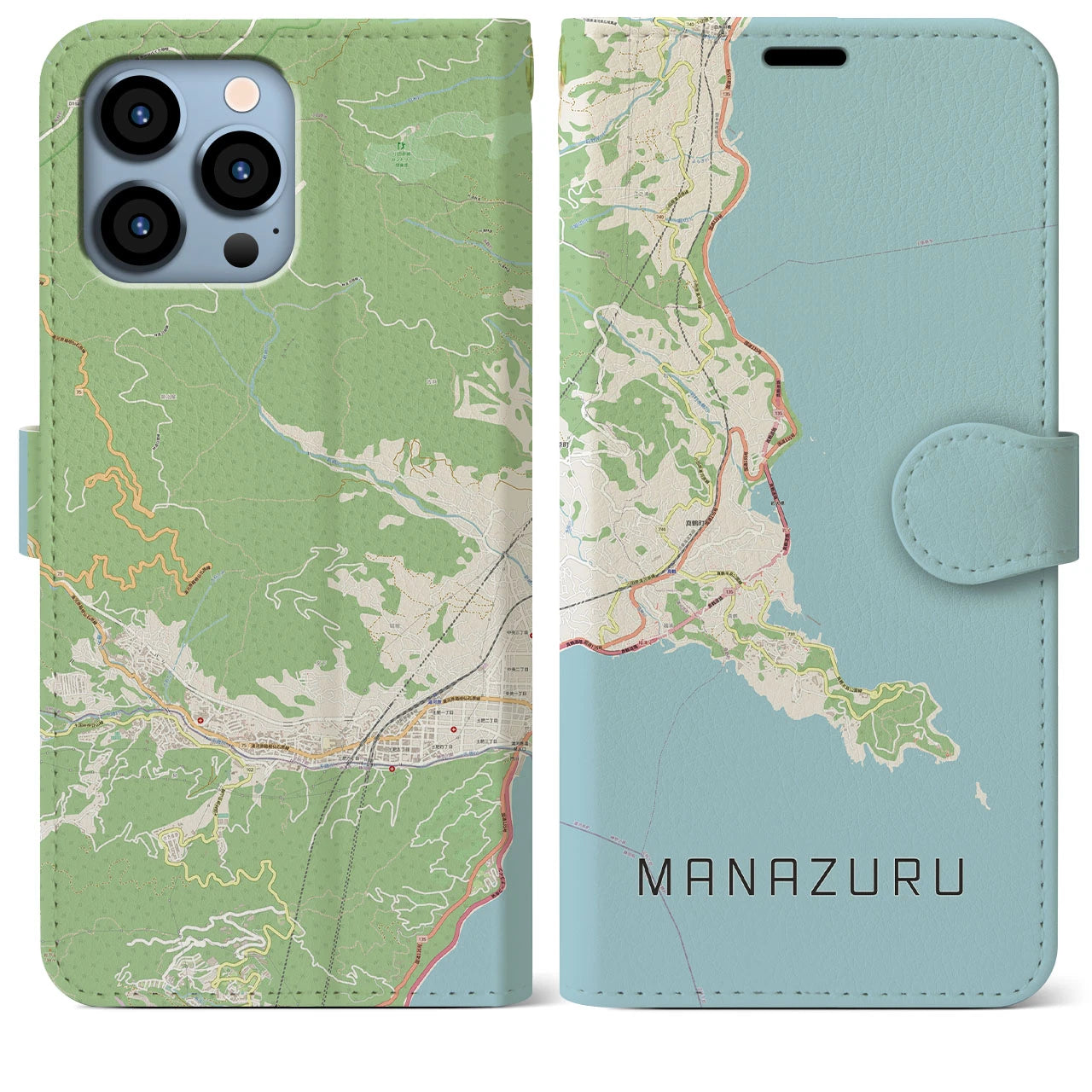 【真鶴】地図柄iPhoneケース（手帳両面タイプ・ナチュラル）iPhone 13 Pro Max 用