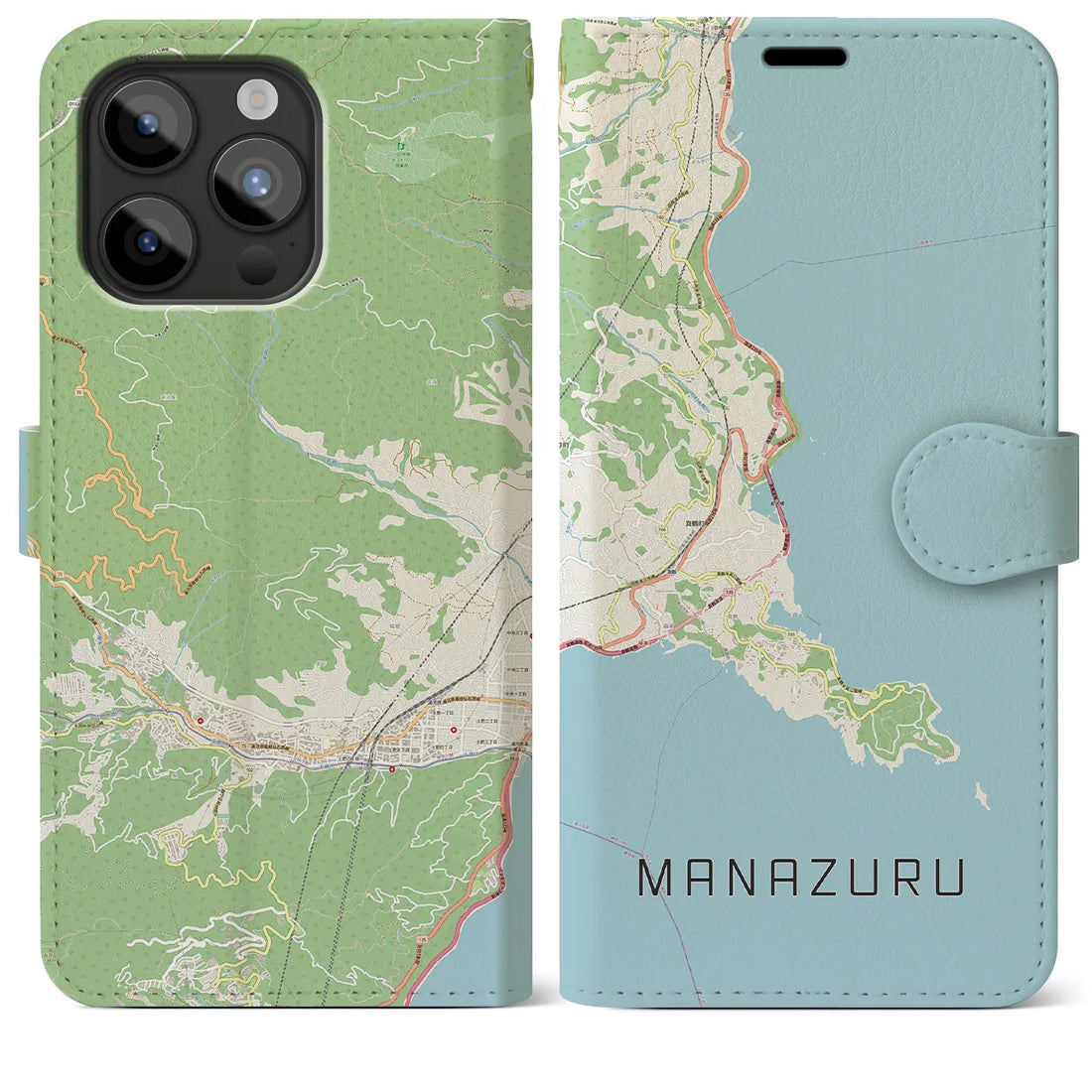 【真鶴】地図柄iPhoneケース（手帳両面タイプ・ナチュラル）iPhone 15 Pro Max 用