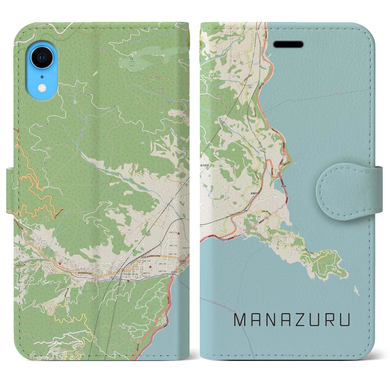 【真鶴】地図柄iPhoneケース（手帳両面タイプ・ナチュラル）iPhone XR 用