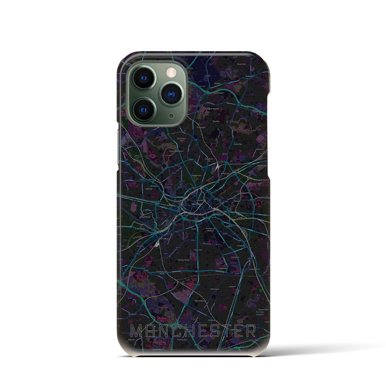 【マンチェスター】地図柄iPhoneケース（バックカバータイプ・ブラック）iPhone 11 Pro 用