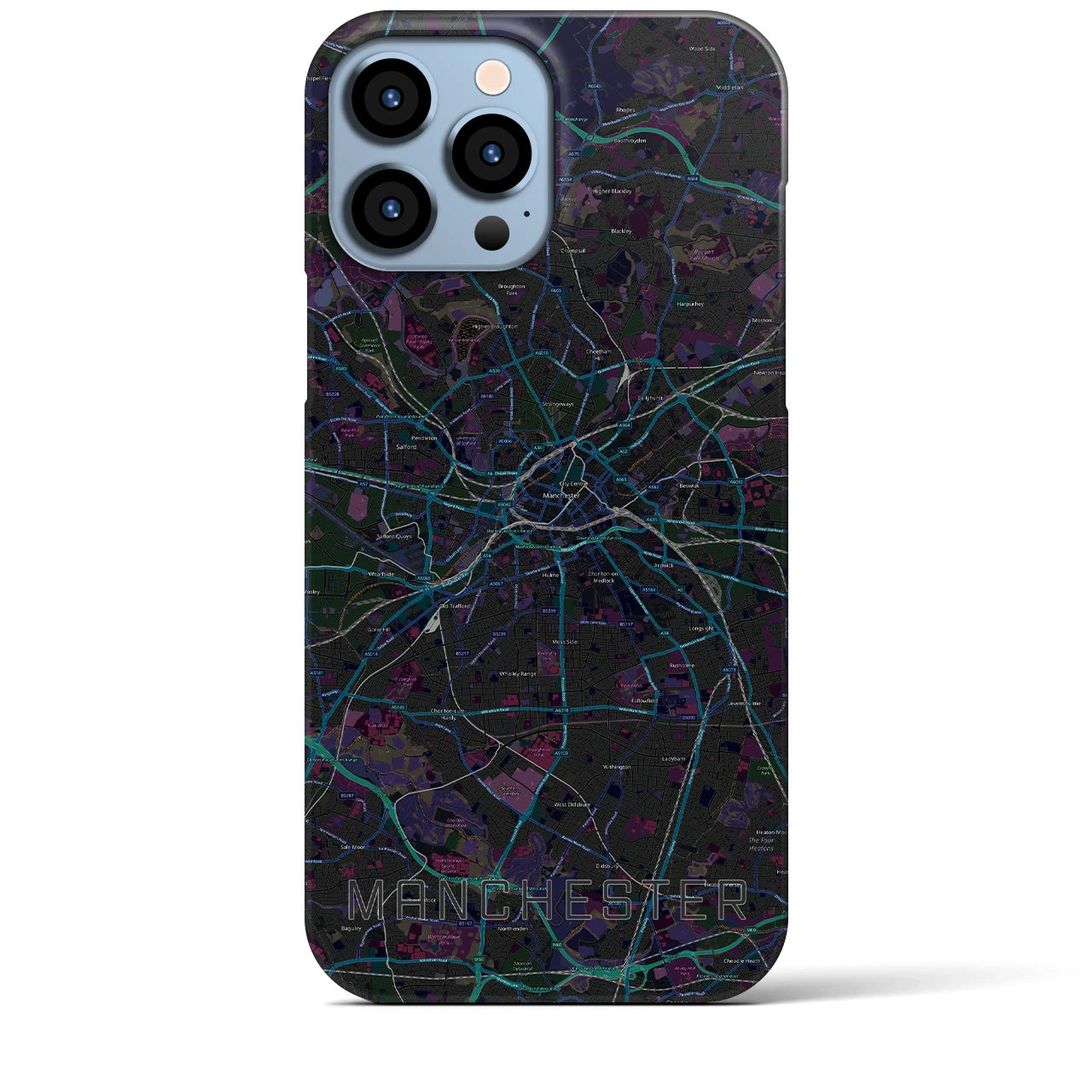 【マンチェスター】地図柄iPhoneケース（バックカバータイプ・ブラック）iPhone 13 Pro Max 用