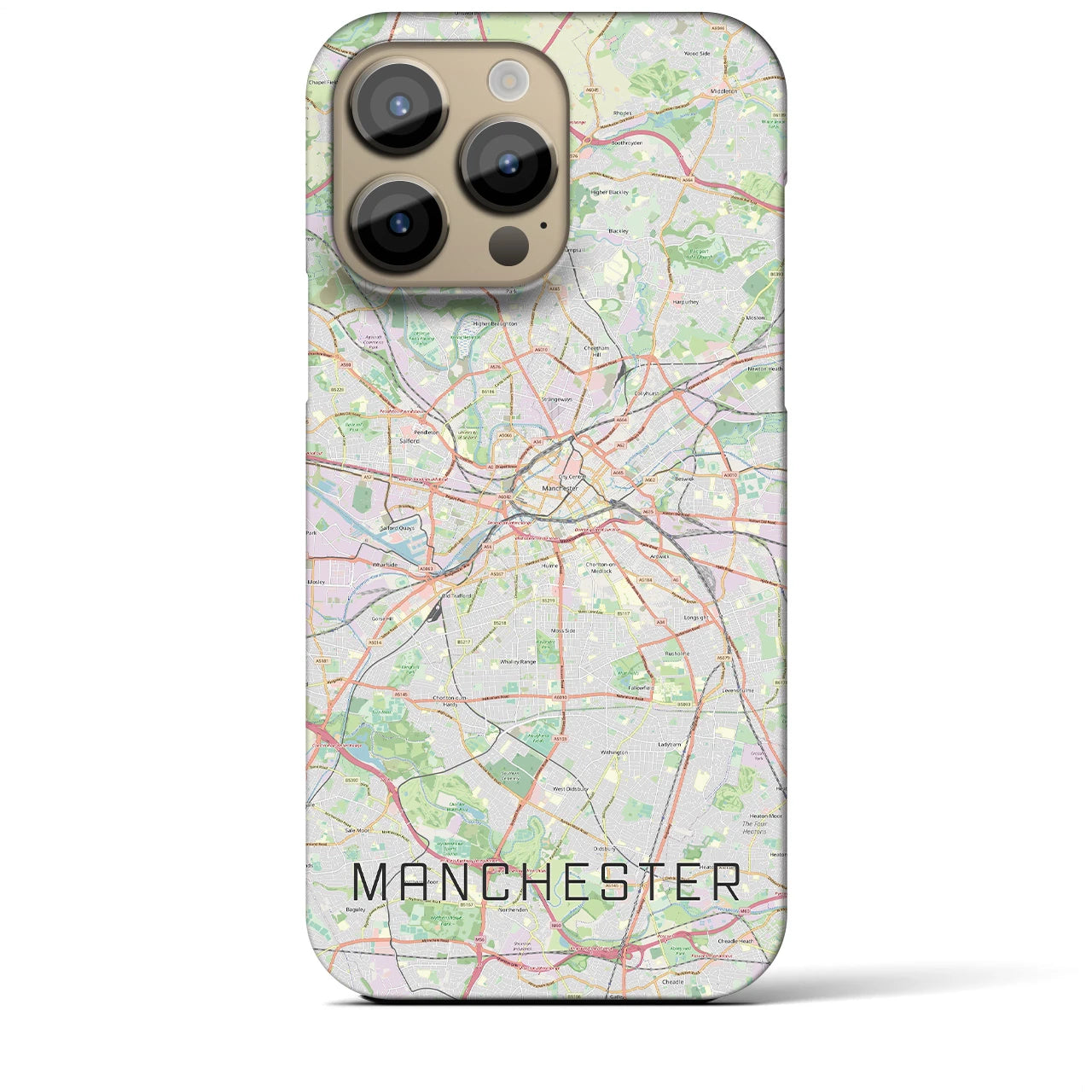 【マンチェスター】地図柄iPhoneケース（バックカバータイプ・ナチュラル）iPhone 14 Pro Max 用