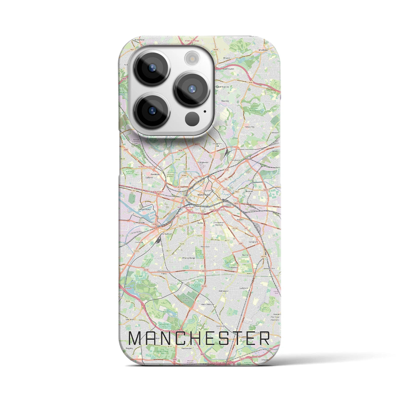 【マンチェスター】地図柄iPhoneケース（バックカバータイプ・ナチュラル）iPhone 14 Pro 用
