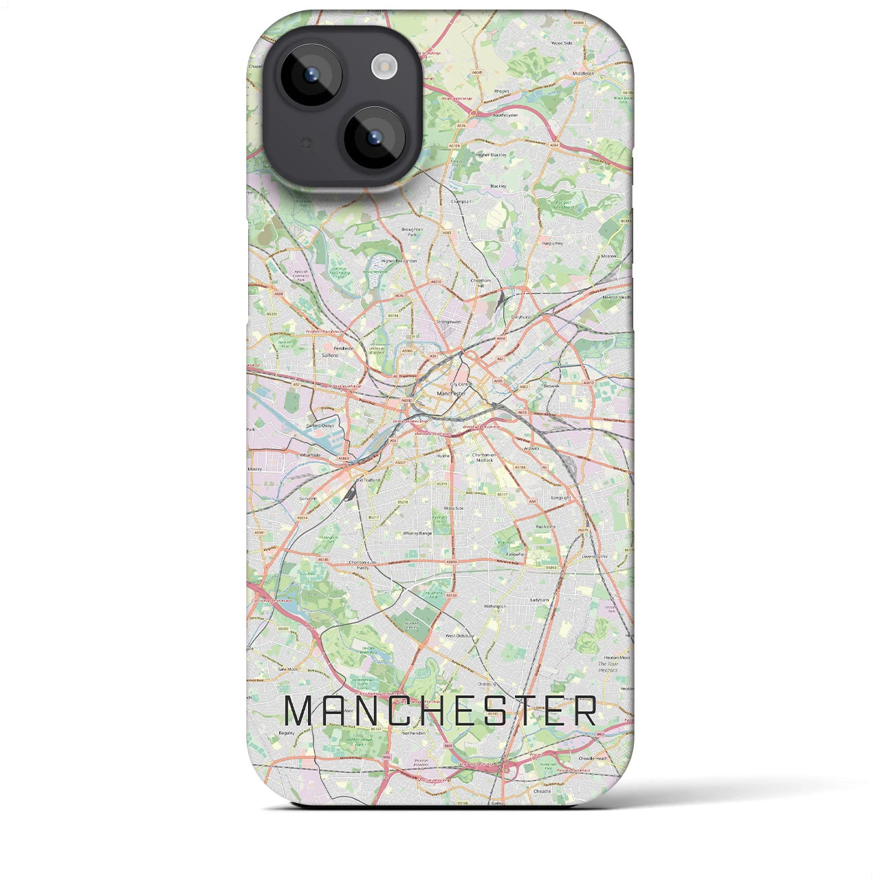 【マンチェスター】地図柄iPhoneケース（バックカバータイプ・ナチュラル）iPhone 14 Plus 用