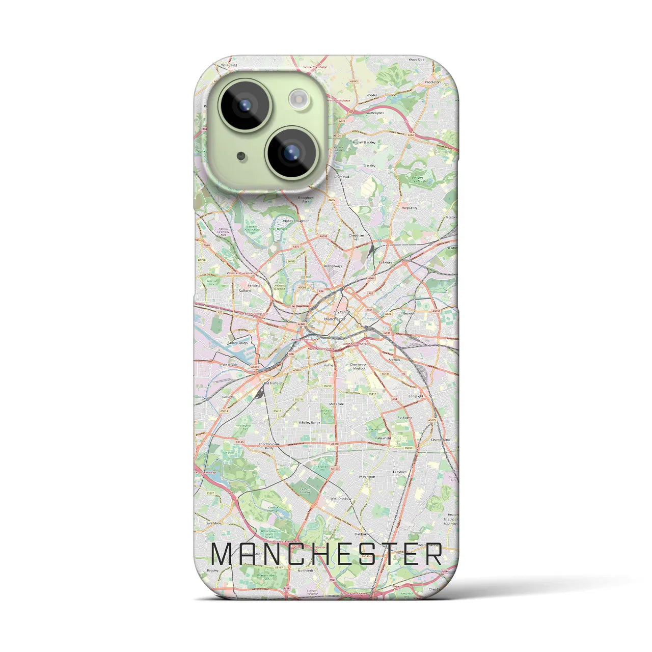 【マンチェスター】地図柄iPhoneケース（バックカバータイプ・ナチュラル）iPhone 15 用