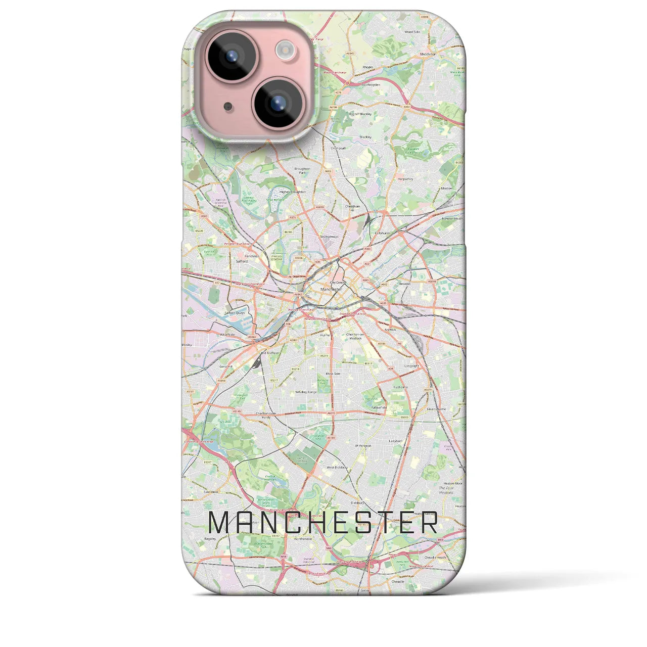 【マンチェスター】地図柄iPhoneケース（バックカバータイプ・ナチュラル）iPhone 15 Plus 用