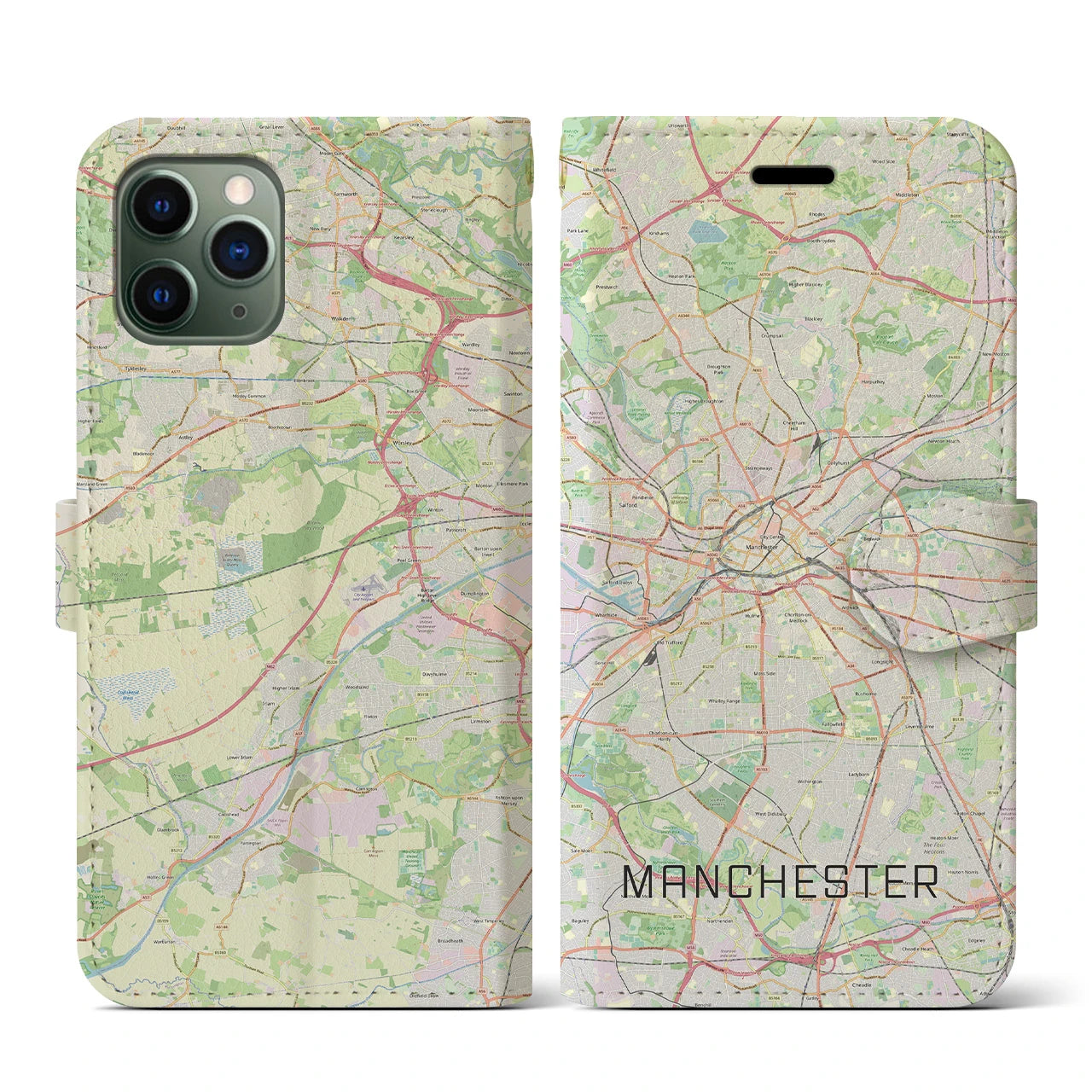 【マンチェスター】地図柄iPhoneケース（手帳両面タイプ・ナチュラル）iPhone 11 Pro 用